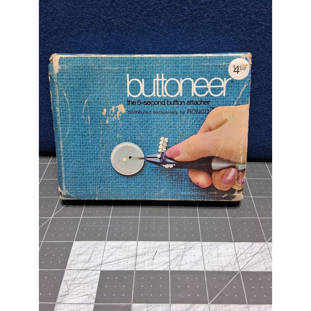 Ronco Buttoneer Button Attacher Blue Vintage 1970s Sewing Tool Kit Dennison